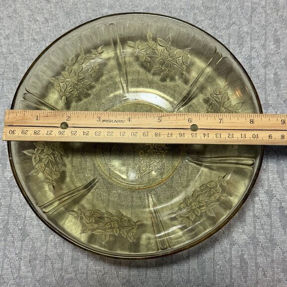 Vintage 8.5" Yellow Depression Glass Serving Bowl Sharon Cabbage Rose Design - Picture 4 of 5